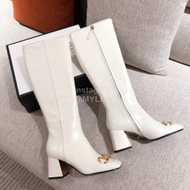 Gucci Autumn Winter Leather High Heeled Long Boots For Women White