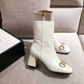 Gucci Autumn Winter Leather High Heeled Short Boots For Women White
