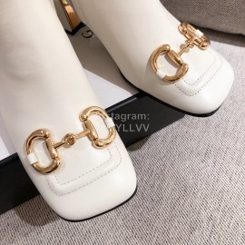 Gucci Autumn Winter Leather High Heeled Short Boots For Women White
