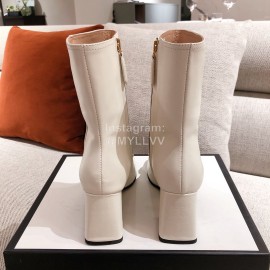 Gucci Autumn Winter Leather High Heeled Short Boots For Women White