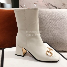 Gucci Autumn Winter Leather High Heeled Short Boots For Women White