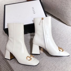 Gucci Autumn Winter Leather High Heeled Short Boots For Women White
