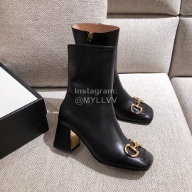 Gucci Autumn Winter Leather High Heeled Short Boots For Women Black