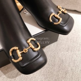 Gucci Autumn Winter Leather High Heeled Short Boots For Women Black
