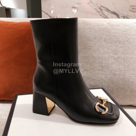 Gucci Autumn Winter Leather High Heeled Short Boots For Women Black
