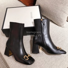 Gucci Autumn Winter Leather High Heeled Short Boots For Women Black