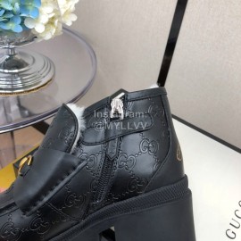 Gucci Autumn Winter Black New Zipper Side High Top Shoes 