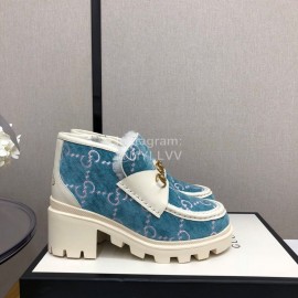Gucci Autumn Winter Blue New Zipper Side High Top Shoes 