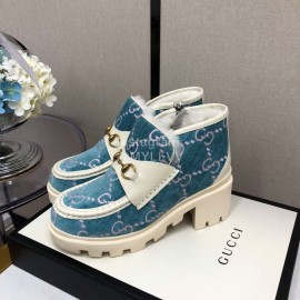 Gucci Autumn Winter Blue New Zipper Side High Top Shoes 