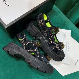 Gucci Black Thick Soles Velvet Cowhide Velcro Sandals For Women