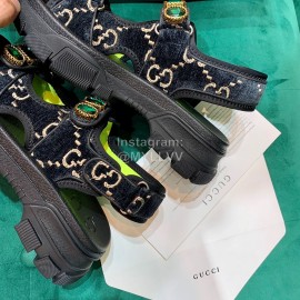Gucci Black Thick Soles Velvet Cowhide Velcro Sandals For Women