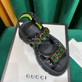 Gucci Black Thick Soles Velvet Cowhide Velcro Sandals For Women
