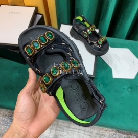 Gucci Black Thick Soles Velvet Cowhide Velcro Sandals For Women