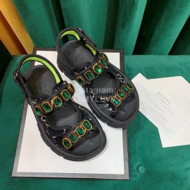 Gucci Black Thick Soles Velvet Cowhide Velcro Sandals For Women