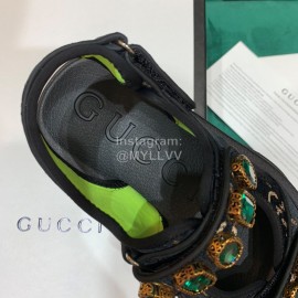 Gucci Black Thick Soles Velvet Cowhide Velcro Sandals For Women