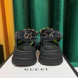 Gucci Black Thick Soles Velvet Cowhide Velcro Sandals For Women