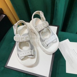 Gucci White Thick Soles Velvet Cowhide Velcro Sandals For Women