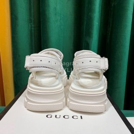 Gucci White Thick Soles Velvet Cowhide Velcro Sandals For Women