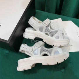 Gucci White Thick Soles Velvet Cowhide Velcro Sandals For Women