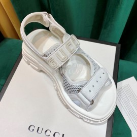 Gucci White Thick Soles Velvet Cowhide Velcro Sandals For Women