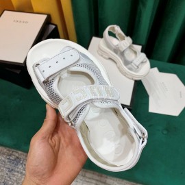 Gucci White Thick Soles Velvet Cowhide Velcro Sandals For Women