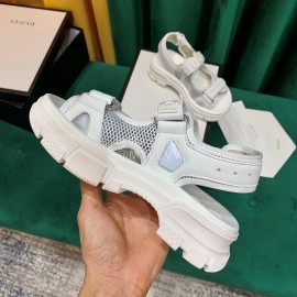 Gucci White Thick Soles Velvet Cowhide Velcro Sandals For Women