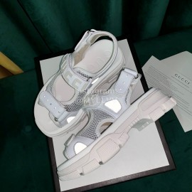 Gucci White Thick Soles Velvet Cowhide Velcro Sandals For Women