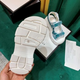 Gucci Blue Thick Soles Velvet Cowhide Velcro Sandals For Women