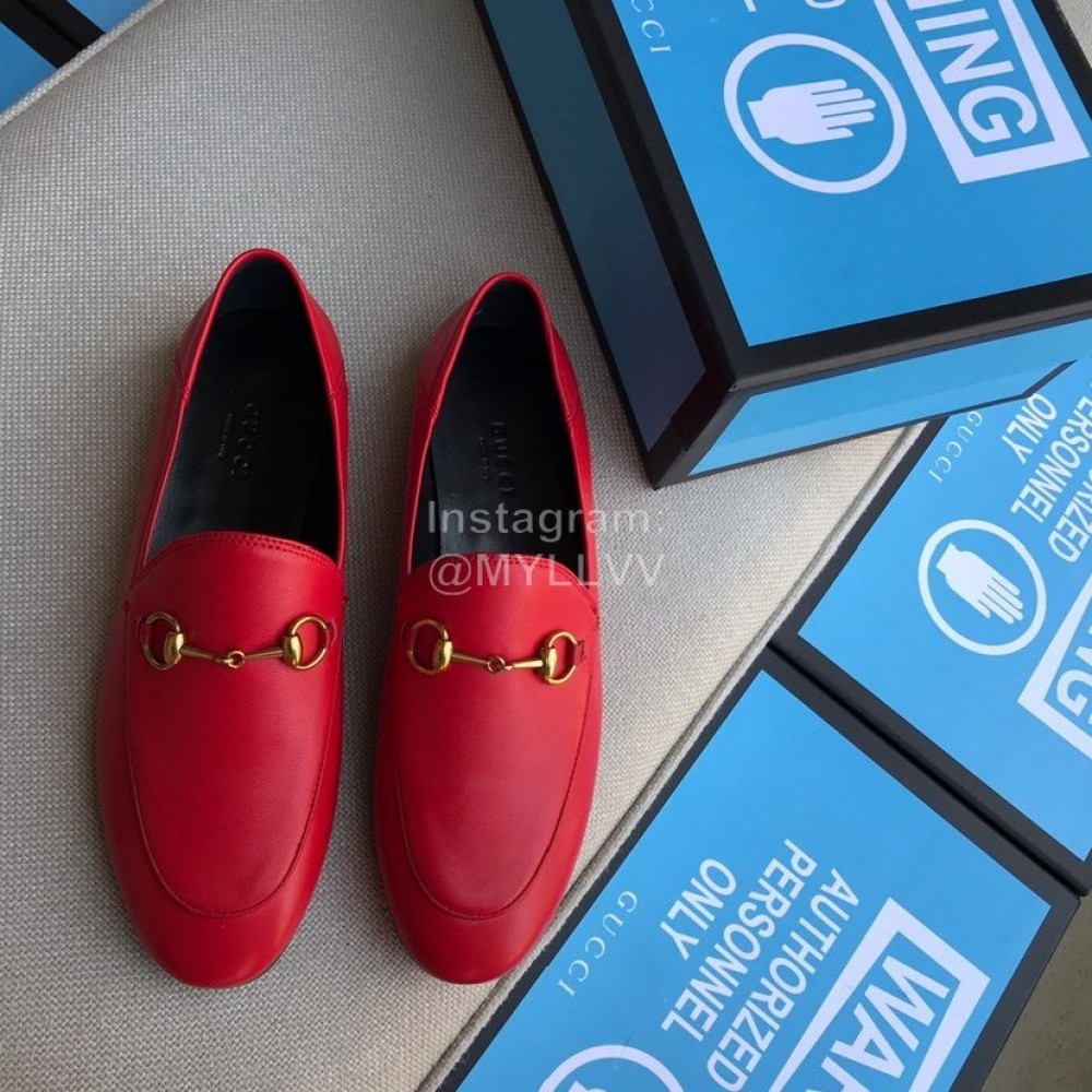 Gucci Classic Sheepskin Copper Horse Buckle Shoes Red