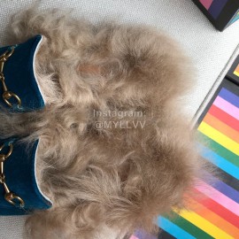 Gucci Winter Cow Leather Velvet Shoes For Women Blue