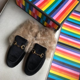 Gucci Winter Cow Leather Velvet Shoes For Women Black