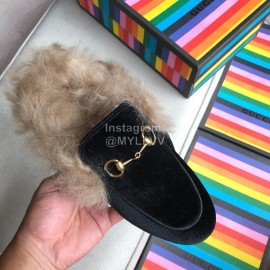 Gucci Winter Cow Leather Velvet Shoes For Women Black