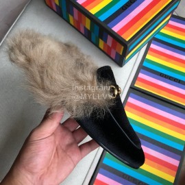 Gucci Winter Cow Leather Velvet Shoes For Women Black
