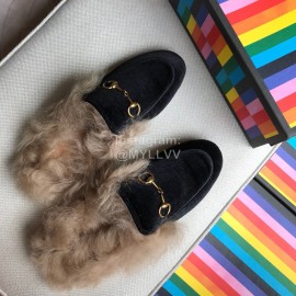 Gucci Winter Cow Leather Velvet Shoes For Women Black