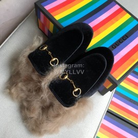 Gucci Winter Cow Leather Velvet Shoes For Women Black