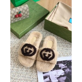 Gucci Winter Lamb Wool Slippers For Women Beige