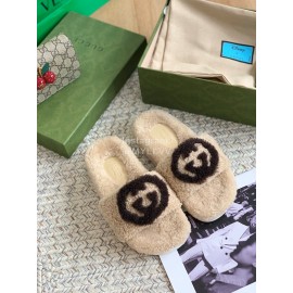 Gucci Winter Lamb Wool Slippers For Women Beige