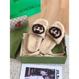 Gucci Winter Lamb Wool Slippers For Women Beige
