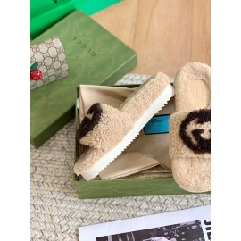 Gucci Winter Lamb Wool Slippers For Women Beige