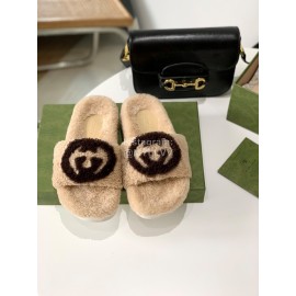 Gucci Winter Lamb Wool Slippers For Women Beige
