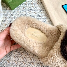 Gucci Winter Lamb Wool Slippers For Women Beige