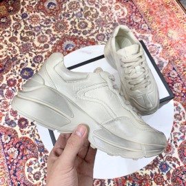 Gucci Calf Leather Thick Soles Sneakers For Men And Women White