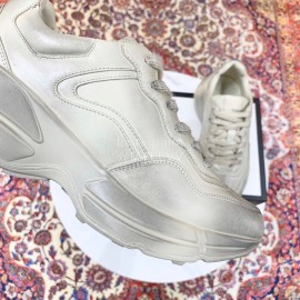 Gucci Calf Leather Thick Soles Sneakers For Men And Women White