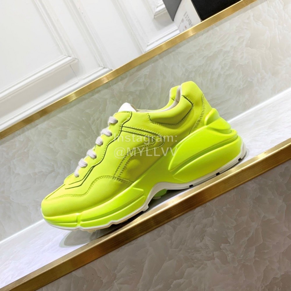 Gucci Calf Leather Thick Soles Sneakers For Men And Women Yellow