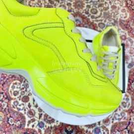 Gucci Calf Leather Thick Soles Sneakers For Men And Women Yellow