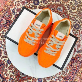 Gucci Calf Leather Thick Soles Sneakers For Men And Women Orange