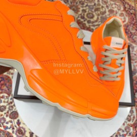 Gucci Calf Leather Thick Soles Sneakers For Men And Women Orange