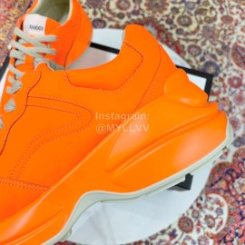 Gucci Calf Leather Thick Soles Sneakers For Men And Women Orange