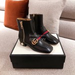 Gucci Autumn Winter Leather Square Head High Heel Boots
