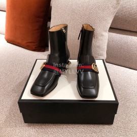 Gucci Autumn Winter Leather Square Head High Heel Boots